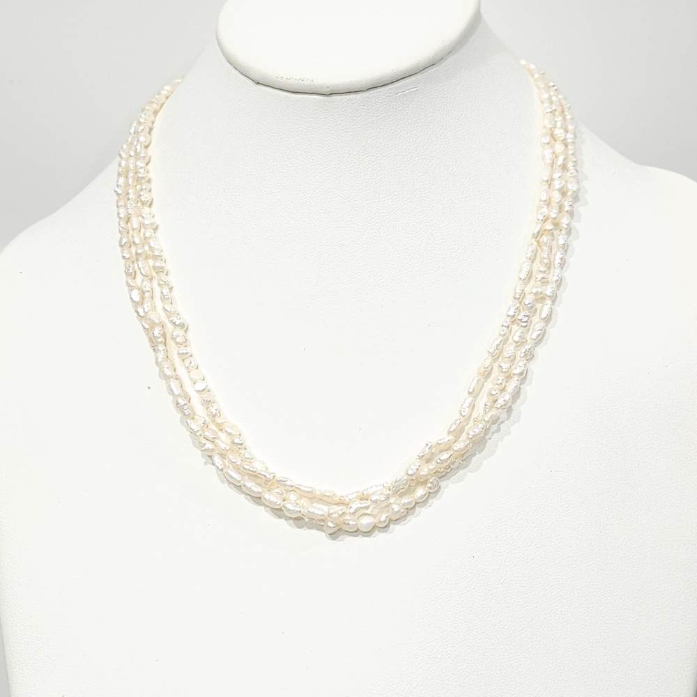 Vintage Pearl Necklace Genuine Freshwater Pearl Cream Multistrand 19-inch